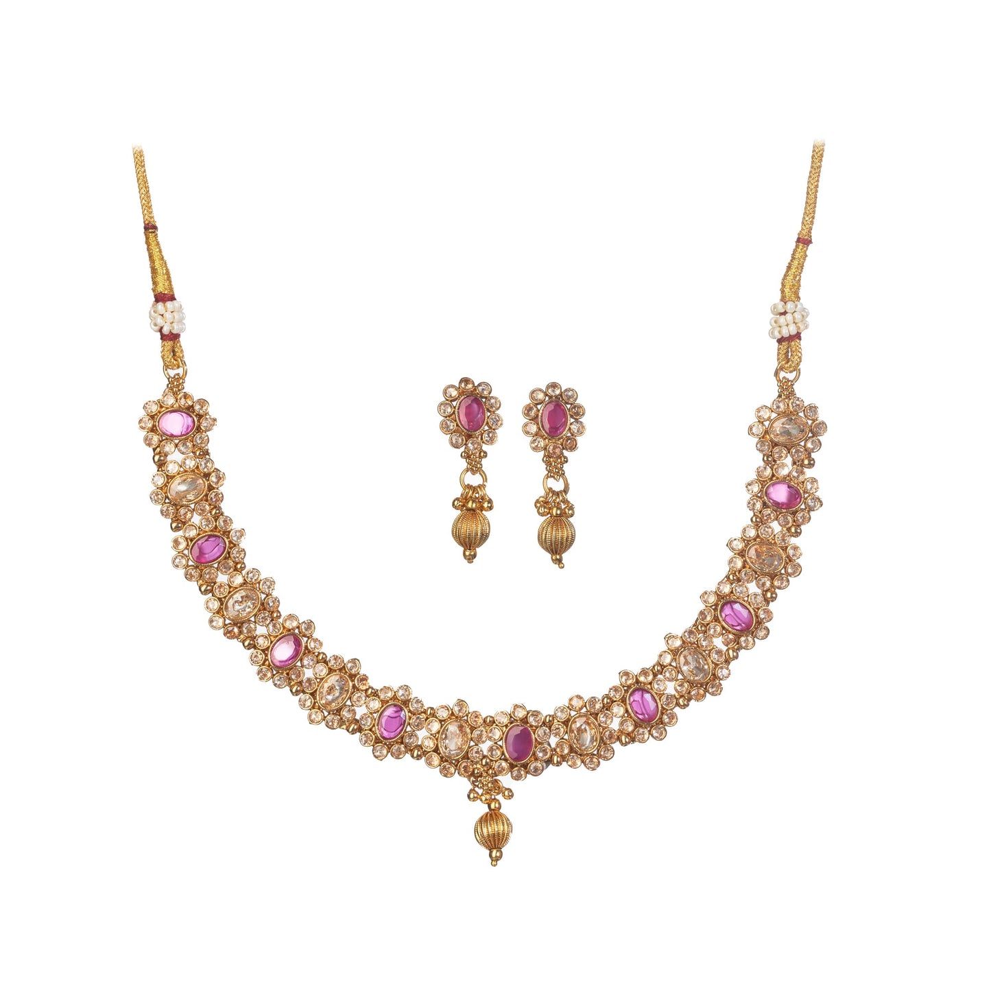 GOLD TONE NECKLACE WITH PINK STONE