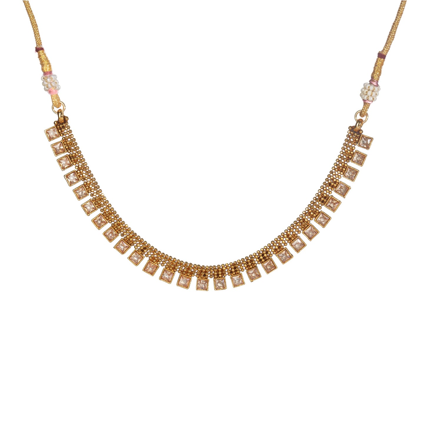 GOLD TONE NECKLACE WITH STONE STUDDED ON IT