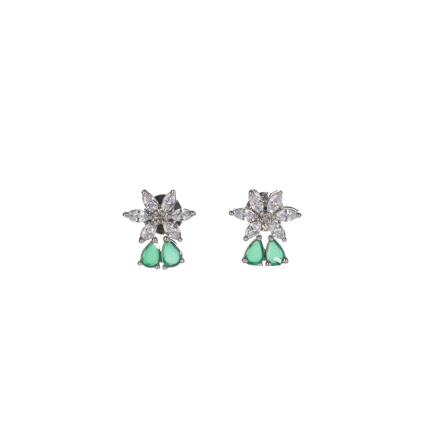 FLOWER-SHAPED ZIRCON GREEN WITH SILVER POLISH EXUDES A STRIKING, MODERN ELEGANCE.