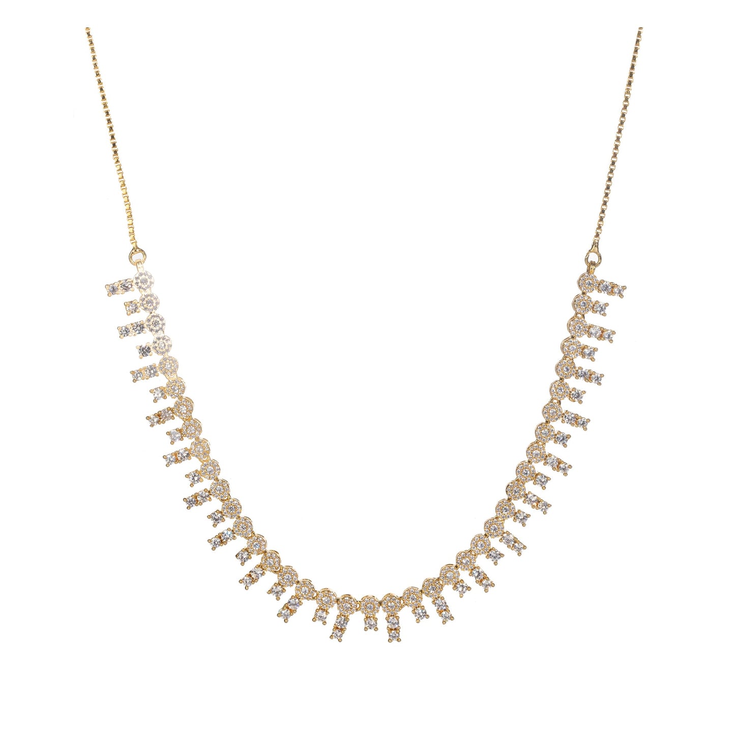 ELEGANT GOLDTONE ZIRCON NECKLACE THAT BEAUTIFULLY COMBINES WARM HUES WITH DAZZLING BRILLIANCE.