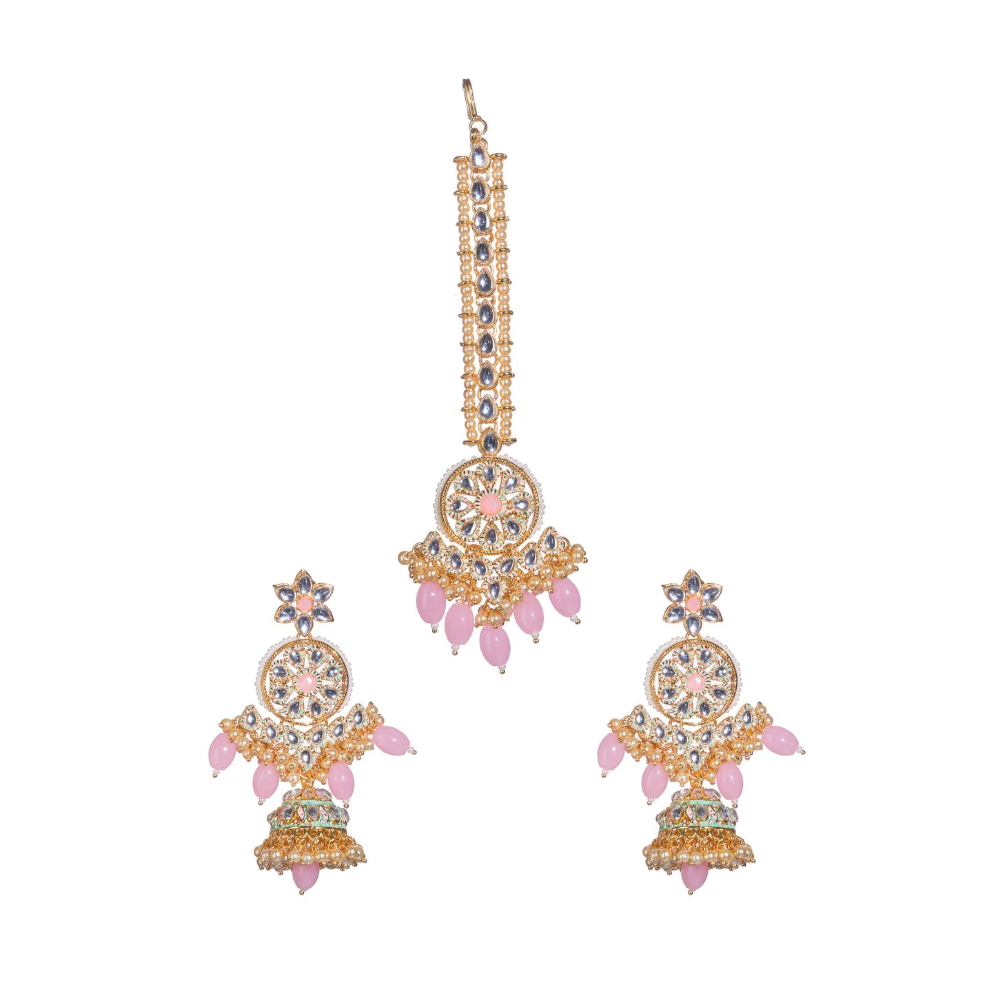 EXQUISITE PINK KUNDAN BRIDAL SET, FEATURING INTRICATE DESIGN AND ELEGANT CRAFTSMANSHIP FOR A STUNNING BRIDAL LOOK.