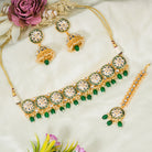 Regal green Kundan bridal choker set for a stunning and traditional bridal look
