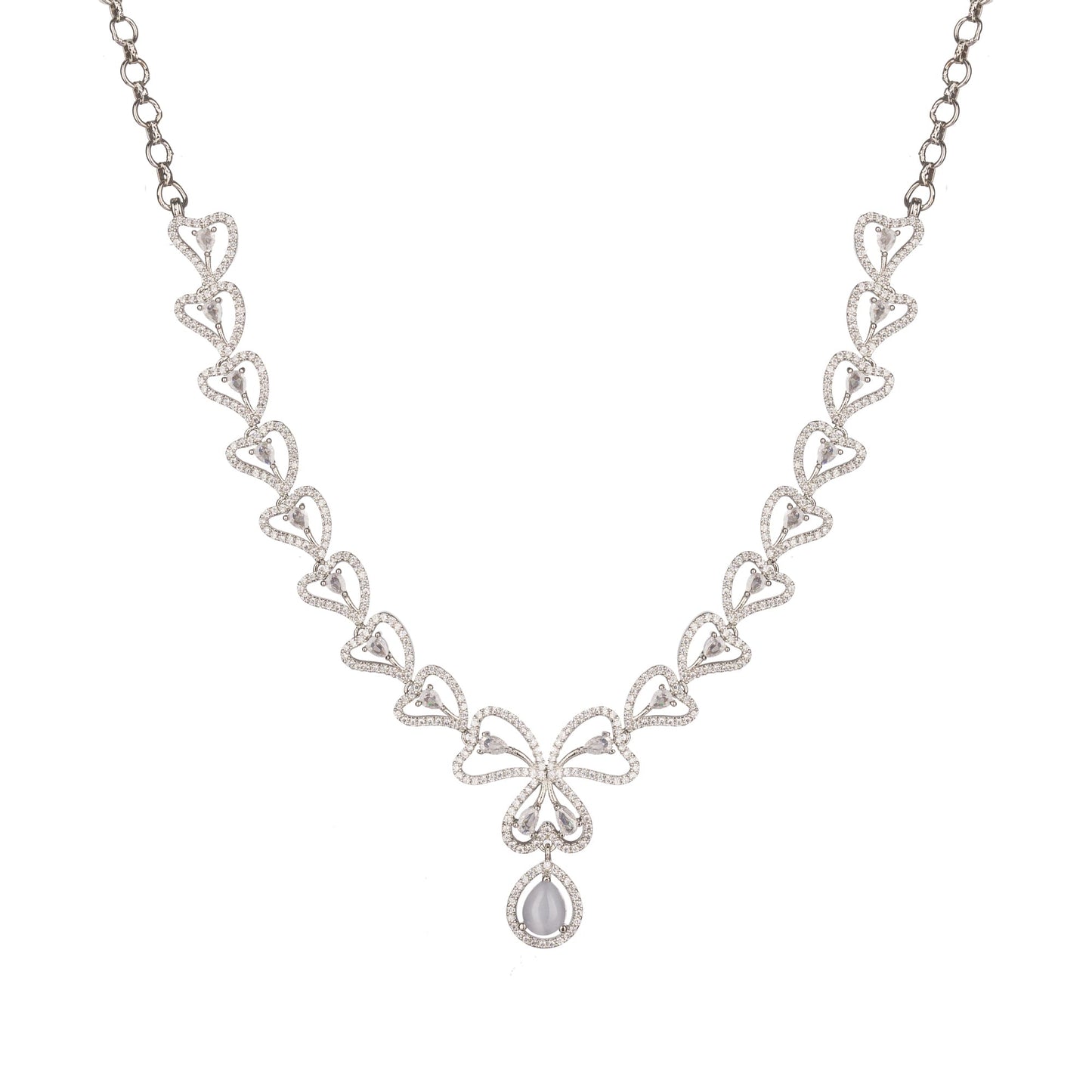 TRENDY  LEAF SHAPE NECKLACE WITH WHITE DROPS