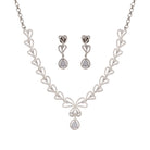 Trendy leaf-shaped silver necklace with white drops for a chic, modern style
