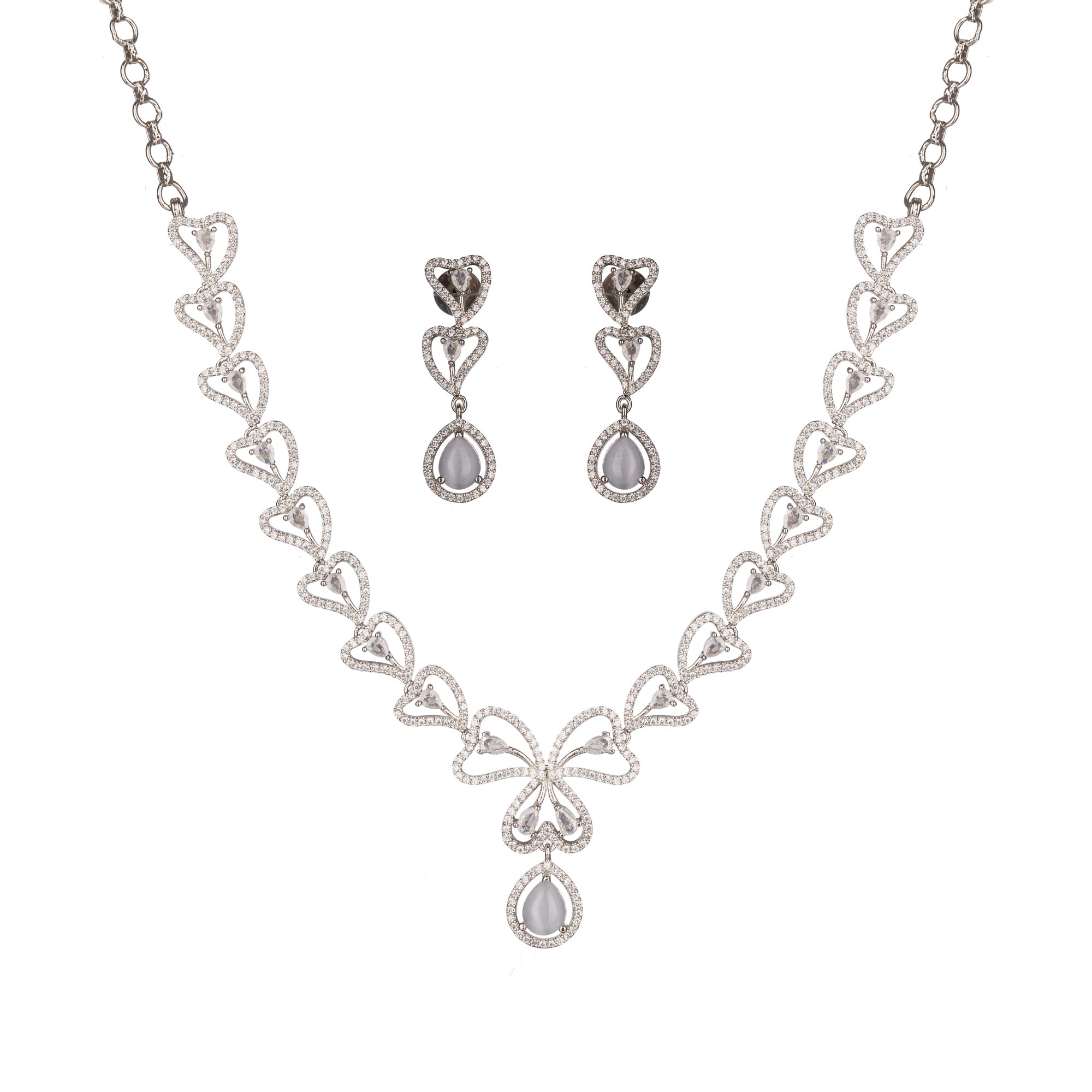 Trendy leaf-shaped silver necklace with white drops for a chic, modern style
