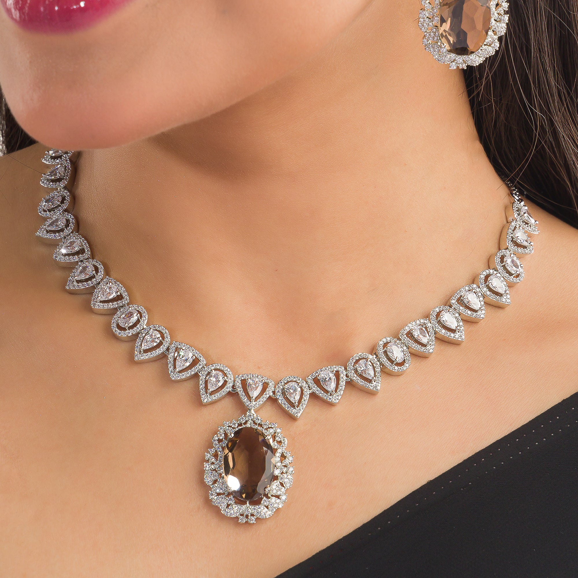 Chocolate zircon necklace with rich sparkle for a chic, sophisticated look
