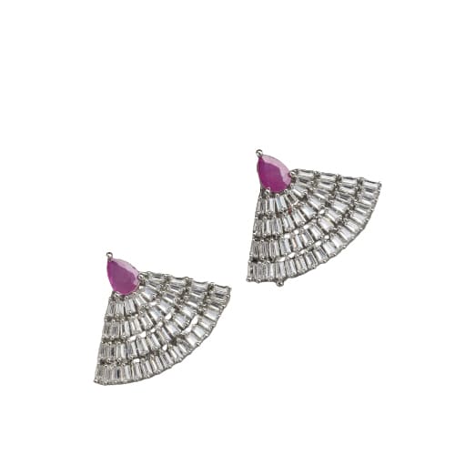 EARRING STUDS WITH PINK AND ZIRCON STONES OFFER A CHARMING COMBINATION OF VIBRANT COLOR AND SPARKLING ELEGANCE.