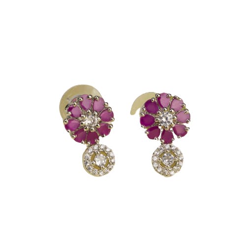 TRENDY ZIRCON  PINK FLOWER LOOK EARRING