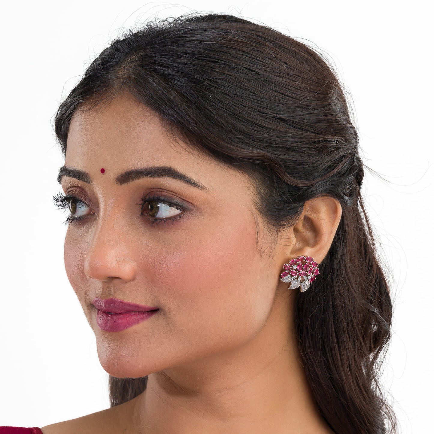 PINK ZIRCON STONE STUDDED EARRING