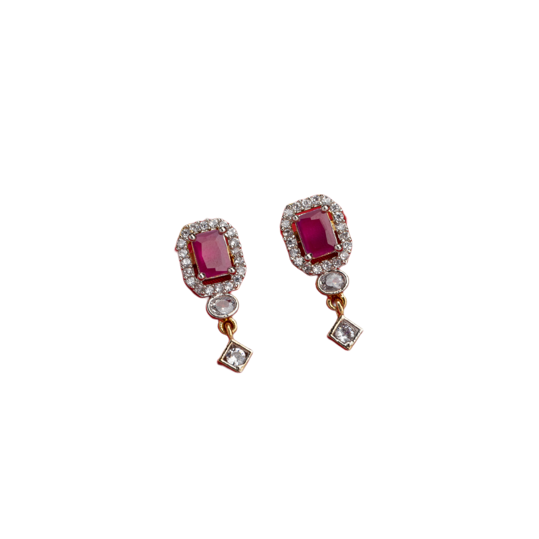 Elegant pink zircon stud earrings, perfect for daily wear and festive occasions
