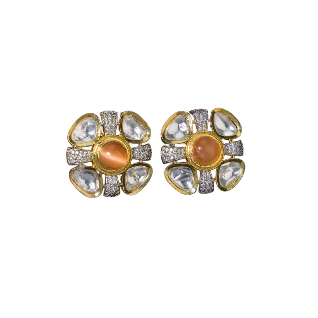 Orange zircon stud earrings with white accents, offering a pop of color and sparkle.
