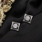 "Silver square zircon earrings bring modern sophistication and subtle sparkle for office wear."
