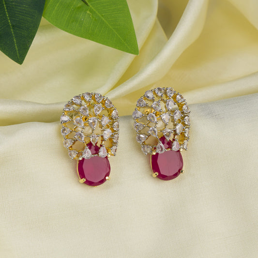 ZIRCON EARRINGS WITH PINK STONES OFFER A VIBRANT, ELEGANT SPARKLE WITH A ROMANTIC TOUCH.