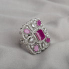 Pink zircon finger ring offering chic elegance with a vibrant, romantic hue.
