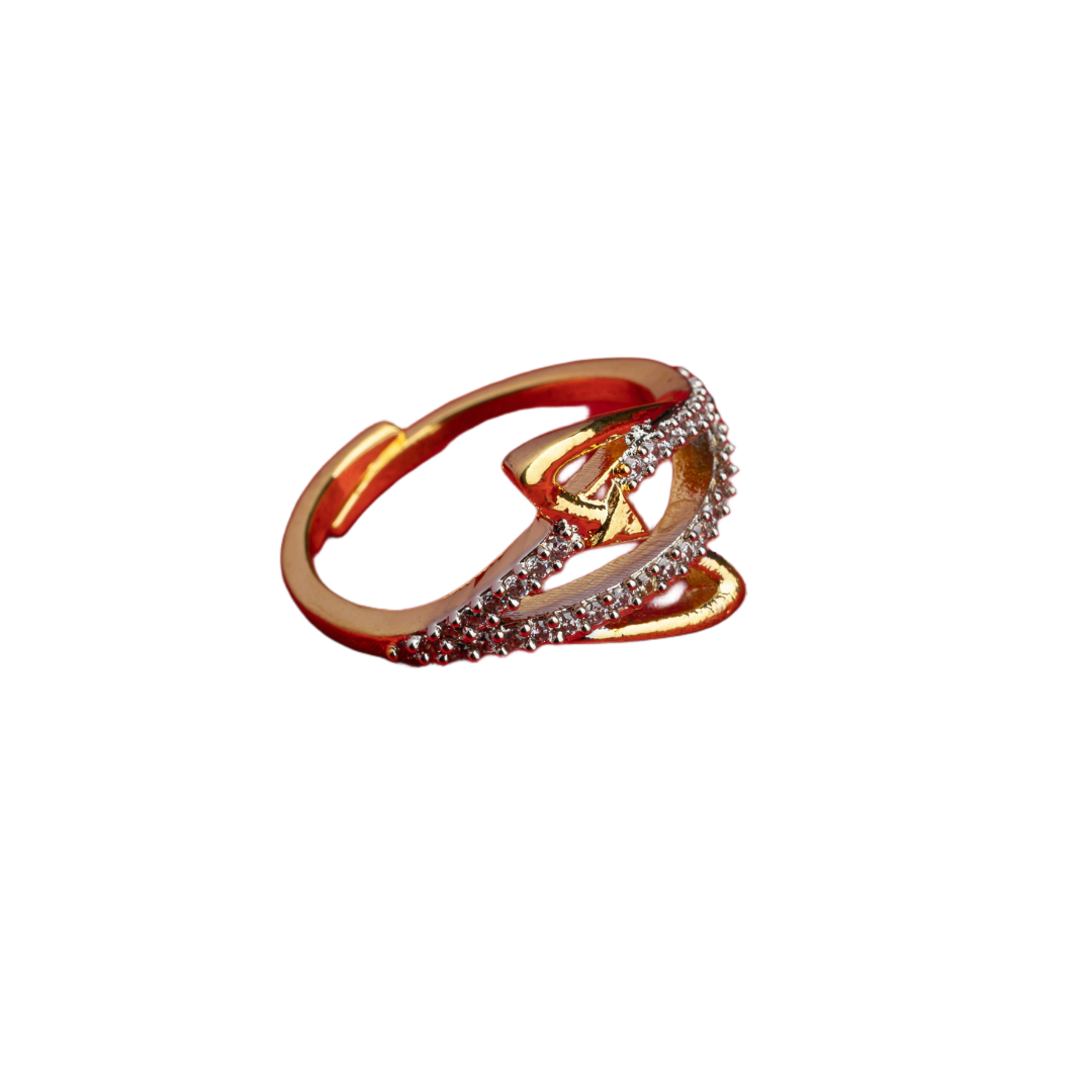 Gold-tone zircon finger ring offers a chic, elegant look with dazzling sparkle.
