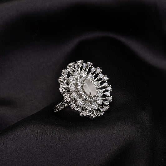 ZIRCON STONES STUDDED FLORAL DESIGN FINGER RING