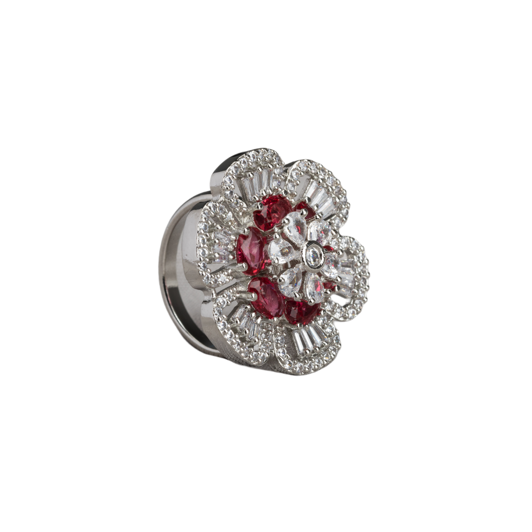 Red zircon finger ring in silver offers a bold and vibrant touch for party occasions.
