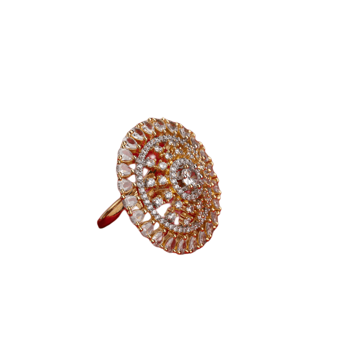 ZIRCON STONES STUDDED GOLDTONE FINGER RING