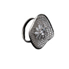 Silver zircon finger ring offers a dazzling design for a glamorous party-ready look.
