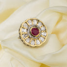 Floral gold zircon finger ring combines delicate craftsmanship with dazzling sparkle for a stunning look.
