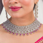 Pink zircon bridal necklace set with intricate stone design.
