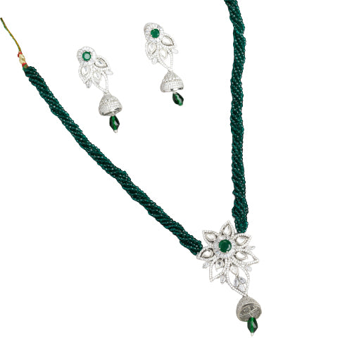 Green zircon long necklace set for a festive, refined look.
