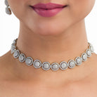 White zircon short necklace set with earrings for a refined and elegant party ensemble.
