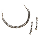 Black polished zircon necklace set with white stones for a sleek and striking design.
