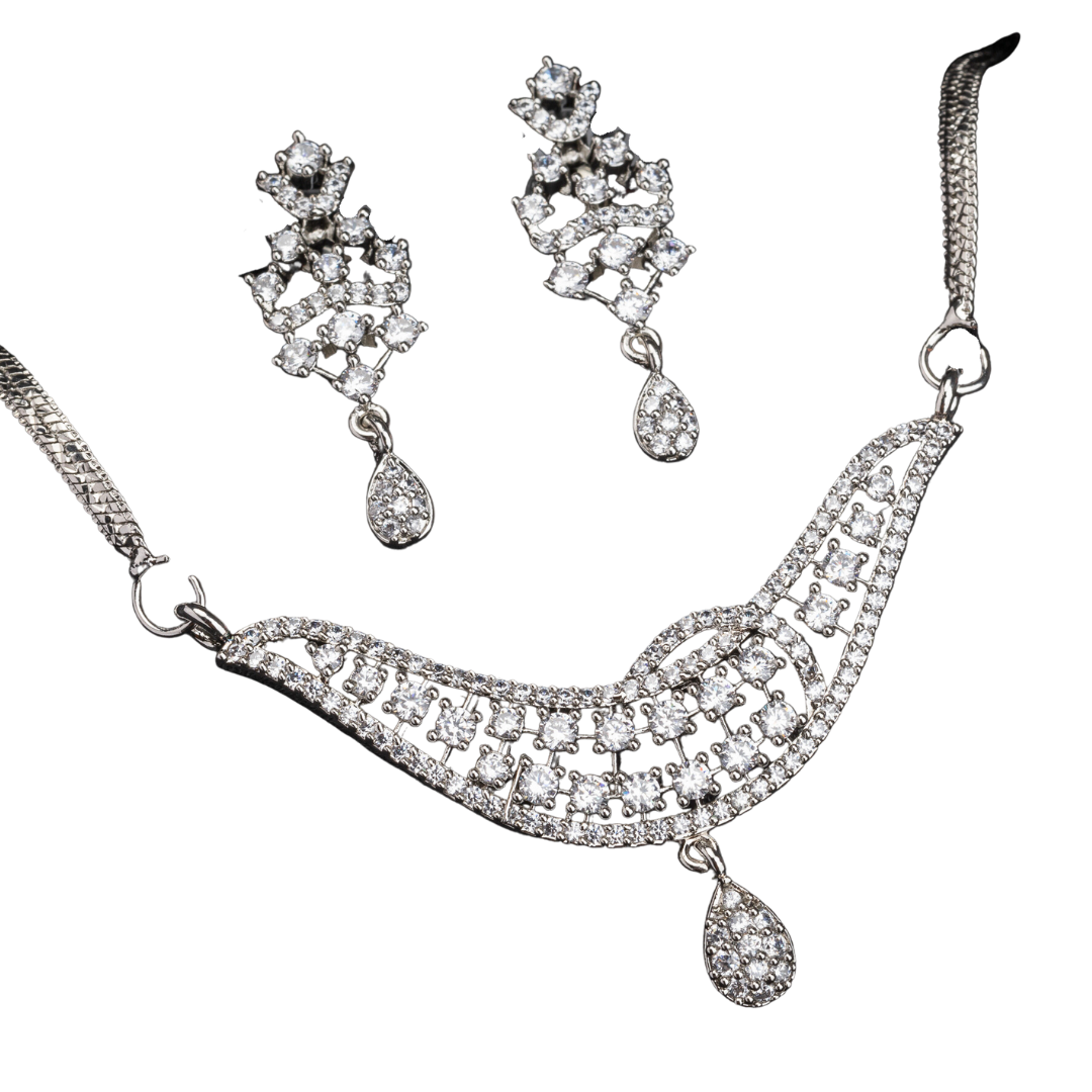 Sparkling silver zircon pendant set with earrings, adding a touch of luxury to any outfit.
