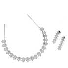 White zircon short necklace set with matching earrings, exuding timeless elegance.
