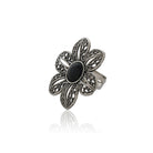 Floral oxidized silver finger ring with beautiful patterns and antique finish for elegance.
