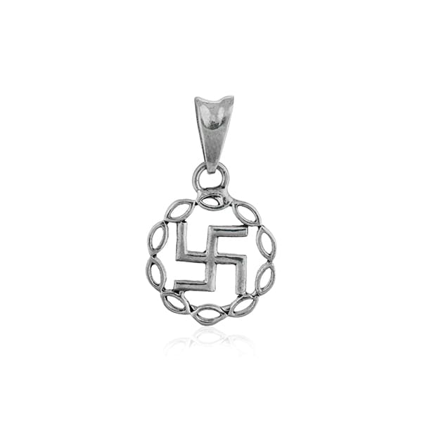 925 SILVER PENDANT SET WITH SWASTIK DESIGN, FEATURING INTRICATE CRAFTSMANSHIP AND ELEGANT APPEAL.