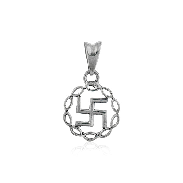 "925 silver pendant with intricate Swastik design, blending craftsmanship with timeless appeal."
