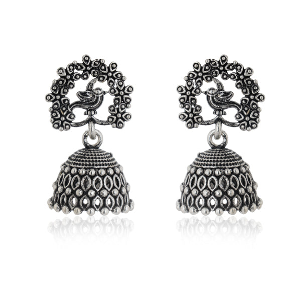 "Classic oxidized jhumka earrings, perfect for a timeless traditional festive look."
