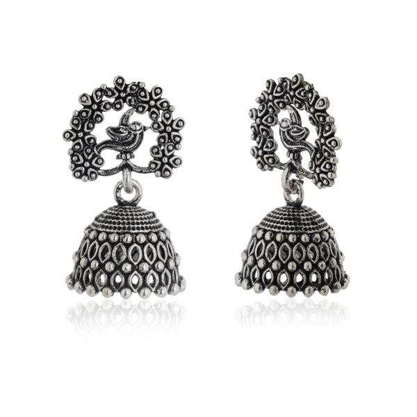 "Classic oxidized jhumka earrings, perfect for a timeless traditional festive look."
