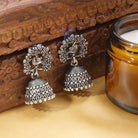 "Classic oxidized jhumka earrings, perfect for a timeless traditional festive look."
