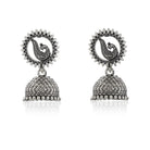 "Timeless oxidized silver jhumkas with detailed craftsmanship, perfect for festive occasions."
