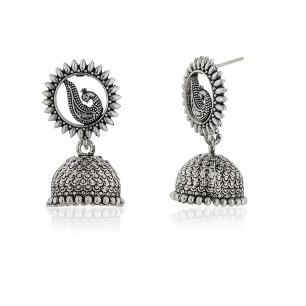 ELEGANT OXIDIZED JHUMKAS WITH INTRICATE DETAILING, OFFERING A TIMELESS BLEND OF TRADITIONAL AND CONTEMPORARY STYLE.