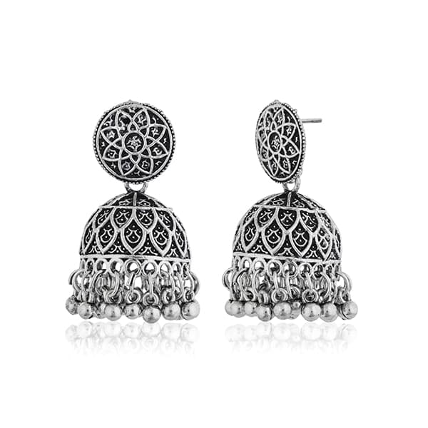 OXIDIZED JHUMKA, OFFERING A TRADITIONAL AND ELEGENT DESIGN WITH VINTAGE APPEAL.