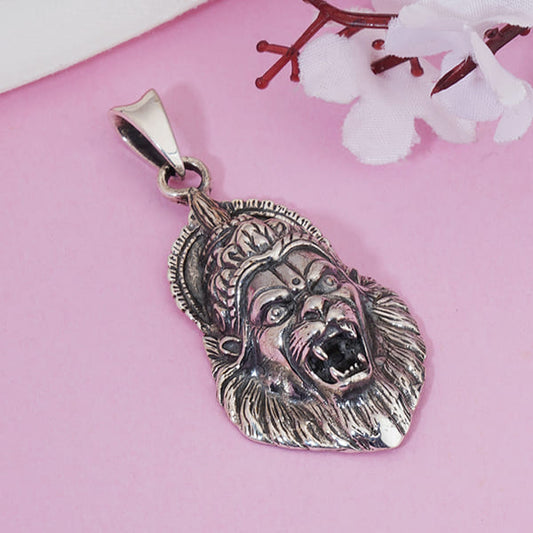 INTRICATELY CRAFTED 925 STERLING SILVER PENDANT FEATURING A POWERFUL DEPICTION OF LORD NARASIMHA,