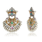 "Beautiful oxidized chandbali earrings with intricate designs and small pearls, offering a classic touch."
