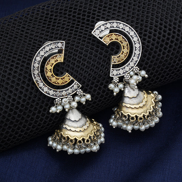 DUAL COLOUR OXIDISED EARRINGS WITH SMALL PEARLS