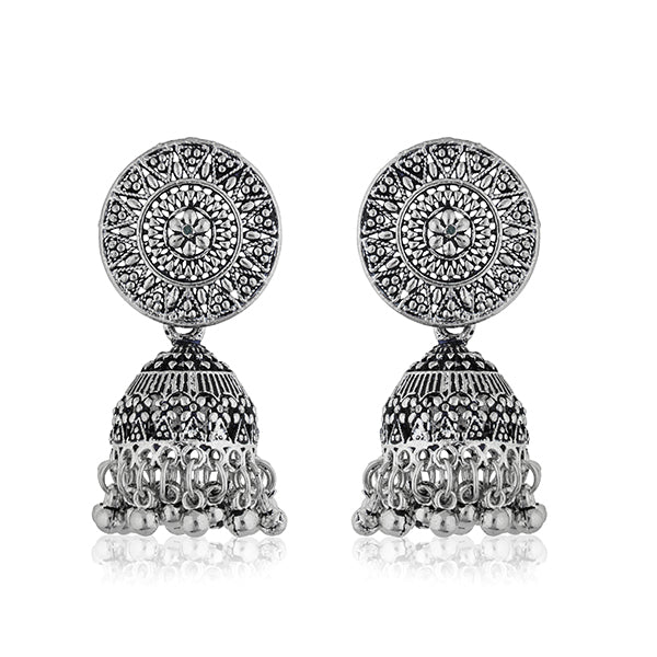 "Exquisite oxidized jhumka earrings, perfect for adding elegance to any festive look."
