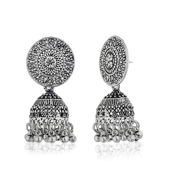 "Exquisite oxidized jhumka earrings, perfect for adding elegance to any festive look."
