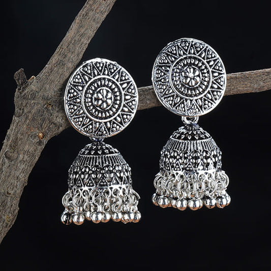 EXQUISITE OXIDIZED JHUMKA EARRINGS FOR ELEGENCE LOOK