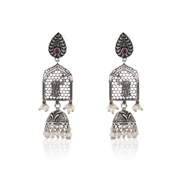 "Charming oxidized dangler earrings, offering an elegant and stylish look for festive wear."
