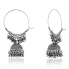 Beautiful oxidized jhumka earrings with intricate detailing, showcasing traditional elegance."
