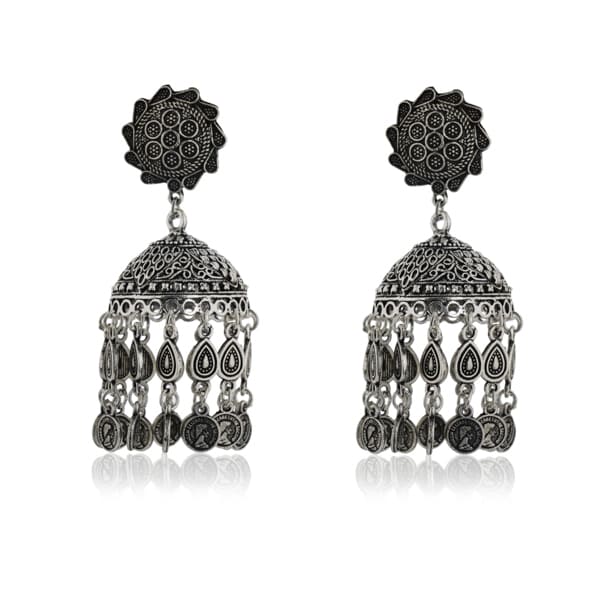 LONG OXIDIZED JHUMKA COMBINING TRADITIONAL ELEGANCE WITH INTRICATE DETAILING.