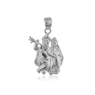 925 silver pendant with intricate Radha Krishna design, blending spirituality with elegance.
