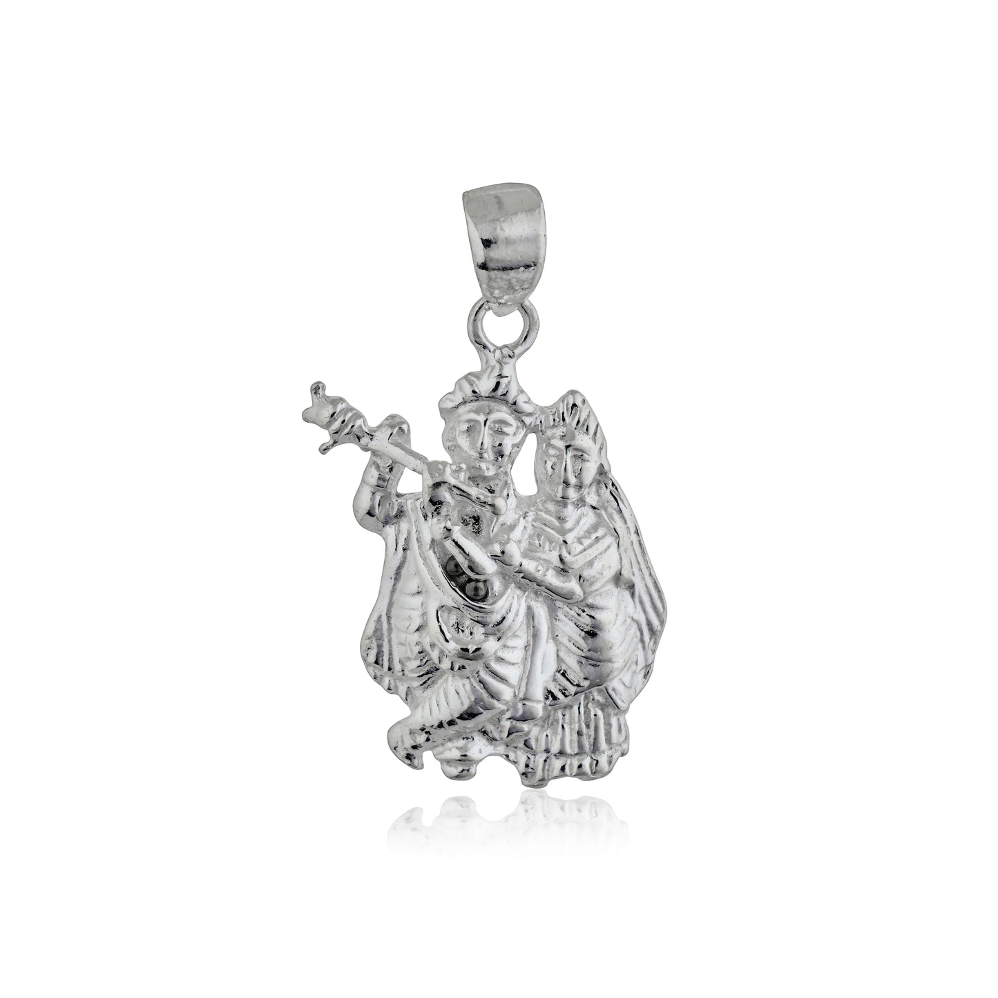 925 SILVER PENDANT FEATURING A DETAILED RADHA KRISHNA DESIGN. THIS DIVINE PIECE CAPTURES THE ESSENCE OF SPIRITUALITY AND ELEGANCE